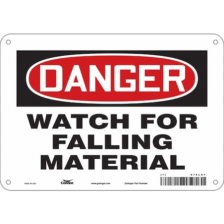 Danger, WATCH FOR FALLING MATERIAL, 10 in W x 7 in H, Vertical Rectangle, Aluminum, 476L81 MPN:476L81