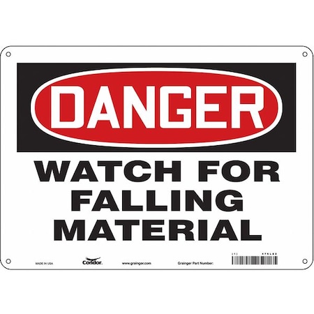 Danger, WATCH FOR FALLING MATERIAL, 14 in W x 10 in H, Horizontal Rectangle, Aluminum, 476L82 MPN:476L82