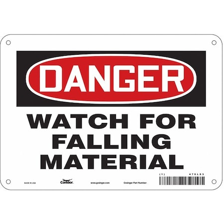 Danger, WATCH FOR FALLING MATERIAL, 10 in W x 7 in H, Vertical Rectangle, Polyethylene, 476L83 MPN:476L83