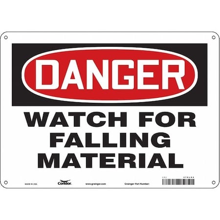 Danger, WATCH FOR FALLING MATERIAL, 14 in W x 10 in H, Horizontal Rectangle, Polyethylene, 476L84 MPN:476L84