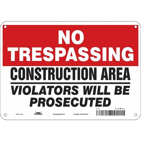 Safety Sign, 7 in Height, 10 in Width, Polyethylene, Vertical Rectangle, English, 476M02 MPN:476M02
