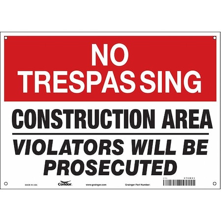 Safety Sign, 10 in Height, 14 in Width, Polyethylene, Horizontal Rectangle, English, 476M03 MPN:476M03