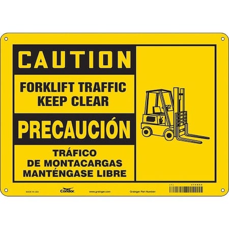Safety Sign, 10 in H, 14 in W, Aluminum, Horizontal Rectangle, English, Spanish, 476N68 MPN:476N68