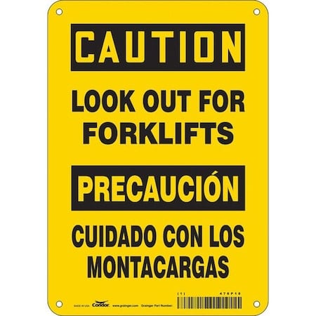 Safety Sign, 10 in H, 7 in W, Polyethylene, Horizontal Rectangle, English, Spanish, 476P18 MPN:476P18
