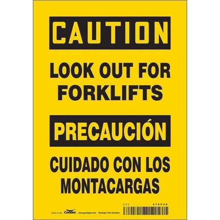 Safety Sign, 10 in Height, 7 in Width, Vinyl, Horizontal Rectangle, English, Spanish, 476P20 MPN:476P20