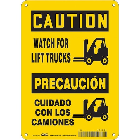 Safety Sign, 10 in H, 7 in W, Polyethylene, Horizontal Rectangle, English, Spanish, 476P51 MPN:476P51