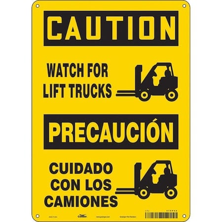 Safety Sign, 14 in Height, 10 in Width, Polyethylene, Vertical Rectangle, English, Spanish, 476P52 MPN:476P52