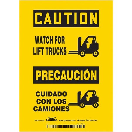 Safety Sign, 7 in H, 5 in W, Vinyl, Vertical Rectangle, English, Spanish, 476P53 MPN:476P53