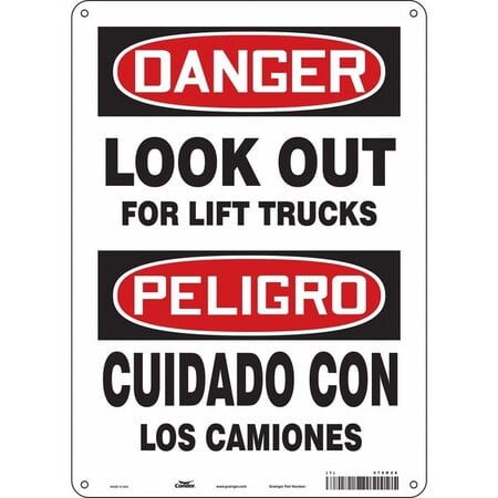 Safety Sign, 14 in Height, 10 in Width, Aluminum, Vertical Rectangle, English, Spanish, 476R28 MPN:476R28