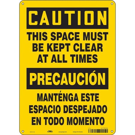 THIS SPACE MUST BE KEPT CLEAR AT ALL TIMES, Spanish-Bilingual, 14 in x 10 in, Polyethylene, 477K38 MPN:477K38