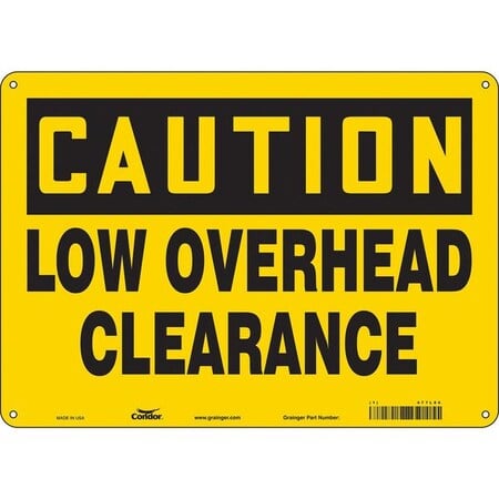 Caution, LOW OVERHEAD CLEARANCE, 14 in W x 10 in H, Horizontal Rectangle, Polyethylene, 477L86 MPN:477L86