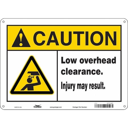 Caution, LOW OVERHEAD CLEARANCE., 14 in W x 10 in H, Horizontal Rectangle, Vinyl MPN:477L97