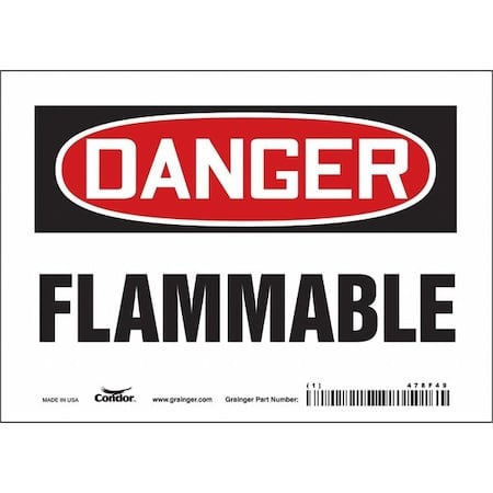 Danger Sign, 5 in H, 7 in W, Vinyl, Horizontal Rectangle, English, 478F49 MPN:478F49