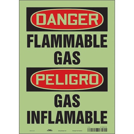 Safety Sign, 14 in H, 10 in W, Glow Vinyl, Vertical Rectangle, English, Spanish, 478G18 MPN:478G18