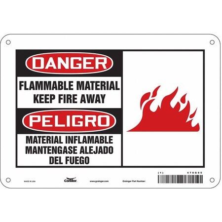 Danger Sign, 7 in Height, 10 in Width, Polyethylene, Vertical Rectangle, English, Spanish MPN:478G95