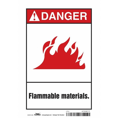 Danger Sign, 10 in H, 7 in W, Vinyl, Horizontal Rectangle, English, 478H77 MPN:478H77