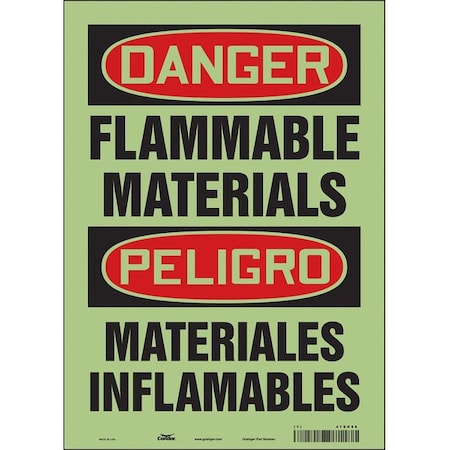 Danger Sign, 14 in Height, 10 in Width, Glow Vinyl, Vertical Rectangle, English, Spanish MPN:478H96