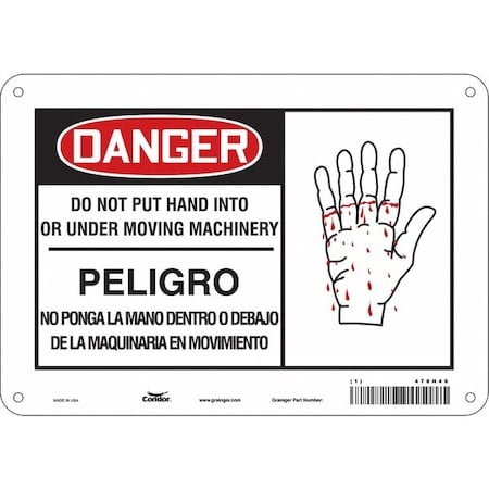 Safety Sign, 7 in Height, 10 in Width, Polyethylene, Vertical Rectangle, English, Spanish, 478N49 MPN:478N49