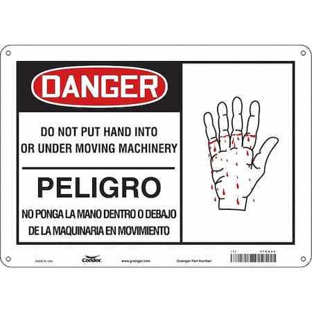 Safety Sign, 10 in Height, 14 in Width, Polyethylene, Horizontal Rectangle, English, Spanish, 478N50 MPN:478N50