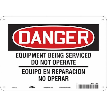 Safety Sign, 7 in Height, 10 in Width, Aluminum, Vertical Rectangle, English, Spanish, 478P15 MPN:478P15