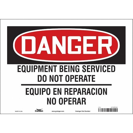 Safety Sign, 10 in Height, 14 in Width, Vinyl, Horizontal Rectangle, English, Spanish, 478P20 MPN:478P20