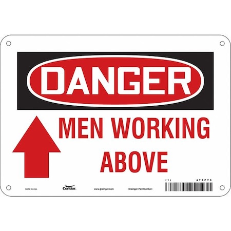 Danger, MEN WORKING ABOVE, 10 in W x 7 in H, Vertical Rectangle, Polyethylene, 478P76 MPN:478P76