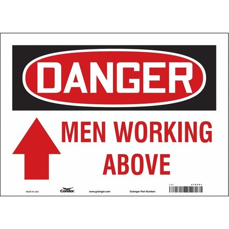 Danger, MEN WORKING ABOVE, 14 in W x 10 in H, Horizontal Rectangle, Vinyl, 478P81 MPN:478P81