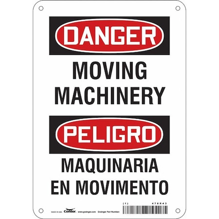 Safety Sign, 10 in Height, 7 in Width, Aluminum, Horizontal Rectangle, English, Spanish, 478R43 MPN:478R43