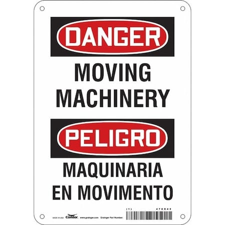 Danger, MOVING MACHINERY/MAQUINARIA EN MOVIMIENTO, 7 in W x 10 in H, Horizontal Rectangle MPN:478R45