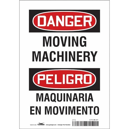 Safety Sign, 10 in Height, 7 in Width, Vinyl, Horizontal Rectangle, English, Spanish, 478R47 MPN:478R47