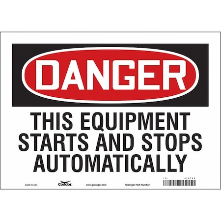 Safety Sign, 10 in Height, 14 in Width, Vinyl, Horizontal Rectangle, English, 478T59 MPN:478T59