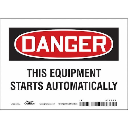 Safety Sign, 5 in Height, 7 in Width, Vinyl, Horizontal Rectangle, English, 478T66 MPN:478T66