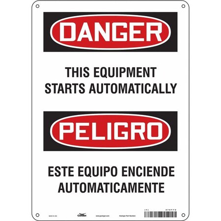 Safety Sign, 14 in Height, 10 in Width, Polyethylene, Vertical Rectangle, English, Spanish, 478T72 MPN:478T72