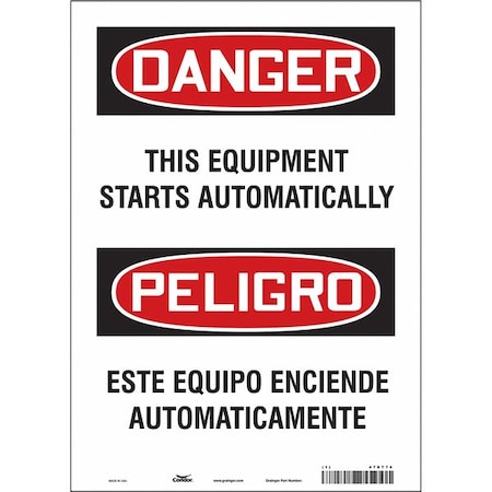 Safety Sign, 14 in Height, 10 in Width, Vinyl, Vertical Rectangle, English, Spanish, 478T74 MPN:478T74