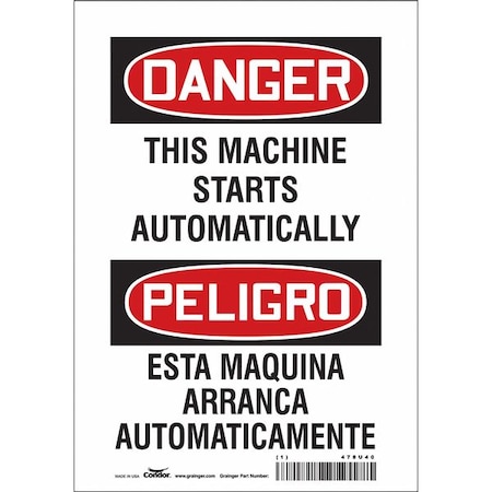 Safety Sign, 14 in Height, 10 in Width, Vinyl, Vertical Rectangle, English, Spanish, 478U40 MPN:478U40