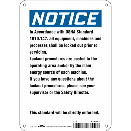 Safety Sign, 10 in Height, 7 in Width, Aluminum, Horizontal Rectangle, English, 478V01 MPN:478V01