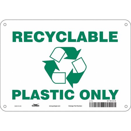 RECYCLABLE PLASTIC ONLY, 10 in W x 7 in H, Vertical Rectangle, Aluminum, 478X46 MPN:478X46
