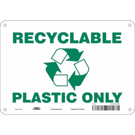 RECYCLABLE PLASTIC ONLY, 10 in W x 7 in H, Vertical Rectangle, Polyethylene, 478X48 MPN:478X48