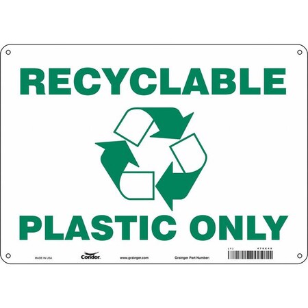 RECYCLABLE PLASTIC ONLY, 14 in W x 10 in H, Horizontal Rectangle, Polyethylene, 478X49 MPN:478X49