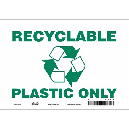 RECYCLABLE PLASTIC ONLY, 10 in W x 7 in H, Vertical Rectangle, Vinyl, 478X50 MPN:478X50