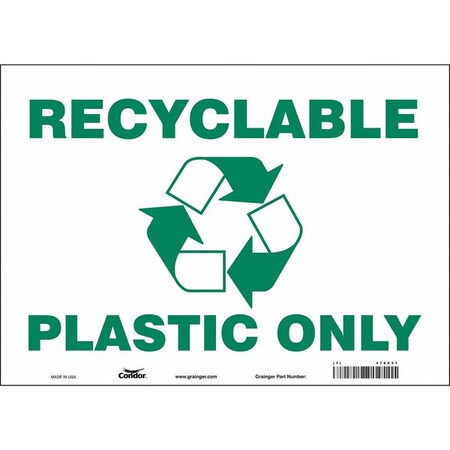 RECYCLABLE PLASTIC ONLY, 14 in W x 10 in H, Horizontal Rectangle, Vinyl, 478X51 MPN:478X51