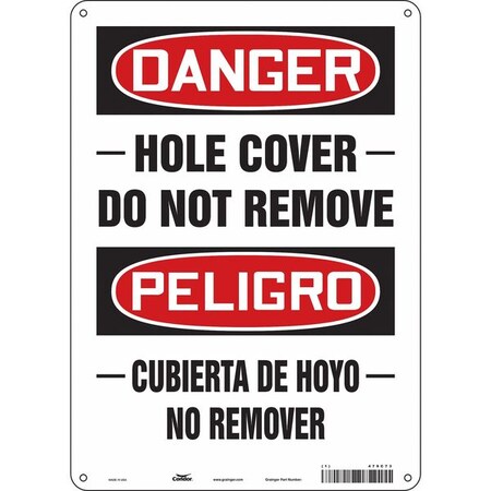 Danger, HOLE COVER DO NOT REMOVE, Spanish-Bilingual, 10 in W x 14 in H, Polyethylene, 479C73 MPN:479C73