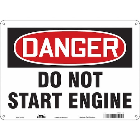 Danger, DO NOT START ENGINE, 14 in W x 10 in H, Horizontal Rectangle, Polyethylene, 479D38 MPN:479D38