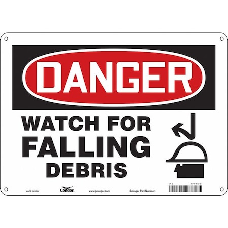 Danger, WATCH FOR FALLING DEBRIS, 14 in W x 10 in H, Horizontal Rectangle, Aluminum, 479G22 MPN:479G22