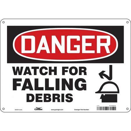 Danger, WATCH FOR FALLING DEBRIS, 14 in W x 10 in H, Horizontal Rectangle, Polyethylene, 479G24 MPN:479G24