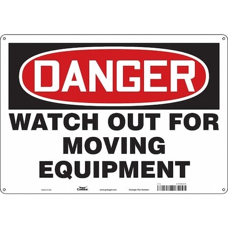 Danger, WATCH OUT FOR MOVING EQUIPMENT, 20 in W x 14 in H, Horizontal Rectangle, Aluminum MPN:479G35