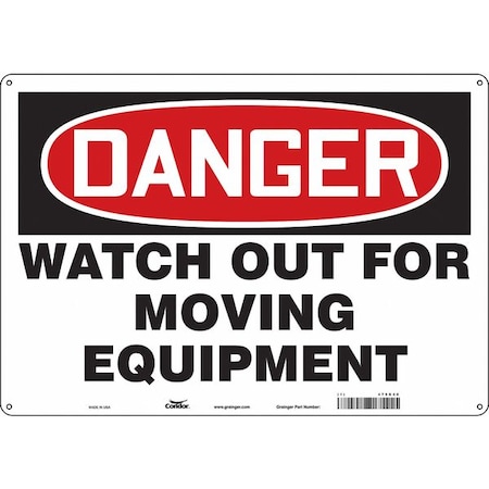 Danger, WATCH OUT FOR MOVING EQUIPMENT, 20 in W x 14 in H, Horizontal Rectangle, Polyethylene MPN:479G40