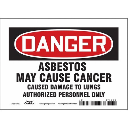 Safety Sign, 5 in Height, 7 in Width, Vinyl, Horizontal Rectangle, English, 479L10 MPN:479L10