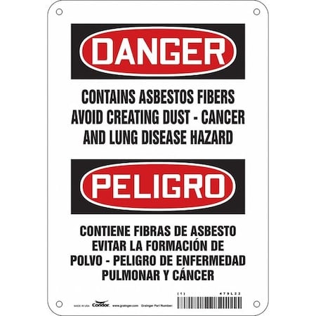 Safety Sign, 10 in H, 7 in W, Polyethylene, Horizontal Rectangle, English, Spanish, 479L22 MPN:479L22