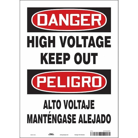 Safety Sign, 14 in Height, 10 in Width, Vinyl, Vertical Rectangle, English, Spanish, 479U05 MPN:479U05